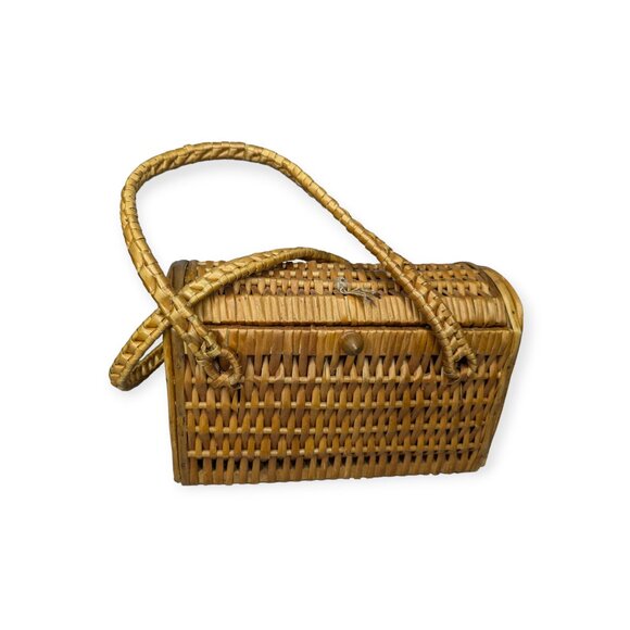 Vintage 70s Wicker & Wood Handbag - Picture 2 of 14